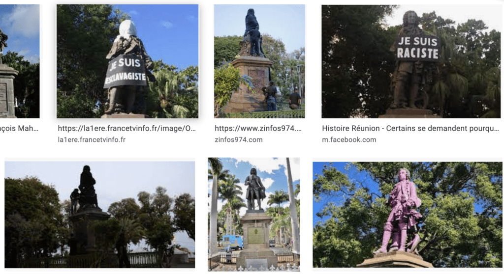 protestations sur la statue de Mahé de Labourdonnais