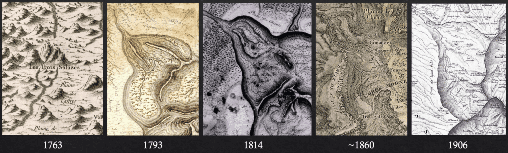 Différentes cartes des hauts de l'île au fil des siècles.