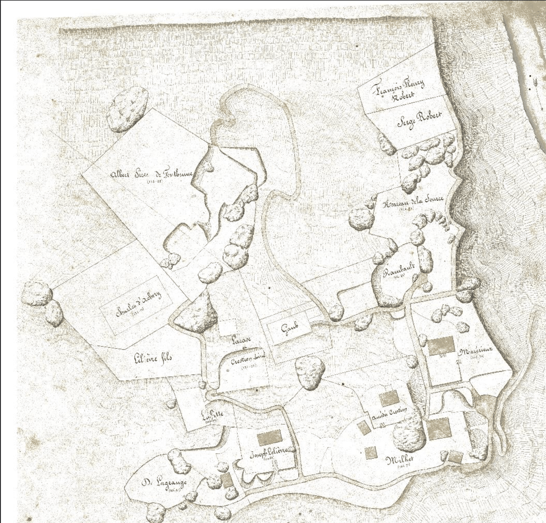 Le plan de l'une des deux parties de l'ancien village des thermes de Mafate.