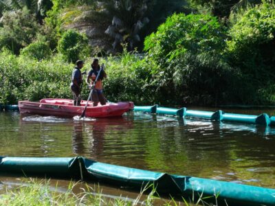 barrage flottant Gemapi lutte contre EEE espèces exotiques envahissantes salade d'eau ravine l'Ermitage TO