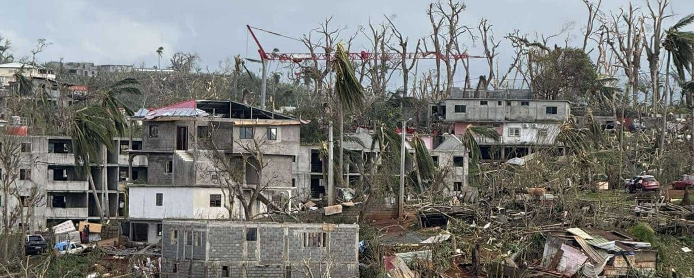 Cyclone Chido à Mayotte, dégâts de Tsingoni. Photo : Tom-Lou Cellier